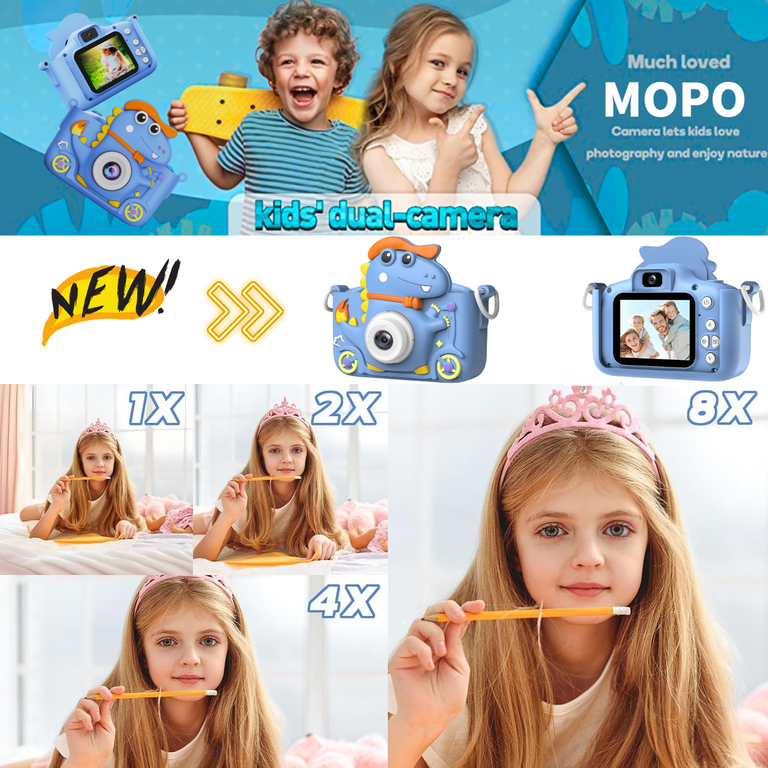 Mgaolo Kids Digital Camera - 1080P HD Children's Camera With 32GB Card & Protective Case (Dog Blue)