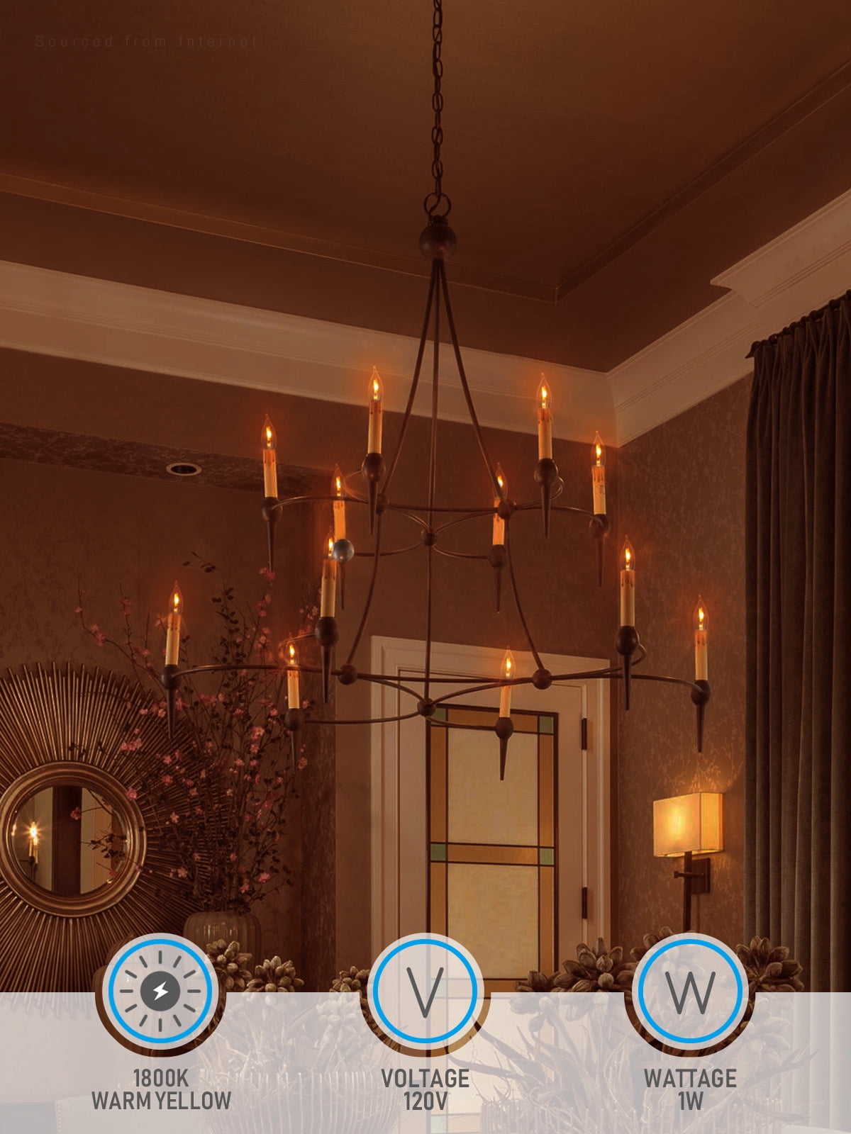 18 Pack CA11 Flame Light Bulbs E12 Base, 1W LED Flickering Bulbs, 2 Modes, Candle Light Bulbs for Chandelier, UL Listed, 1800K Warm Yellow