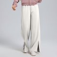 thumbnail image 2 of Cotton Wide Leg Pants for Women with Slits Elastic High Waist Loose Casual Fall Spring Baggy Lounge Sweatpants (2XL, Beige), 2 of 7