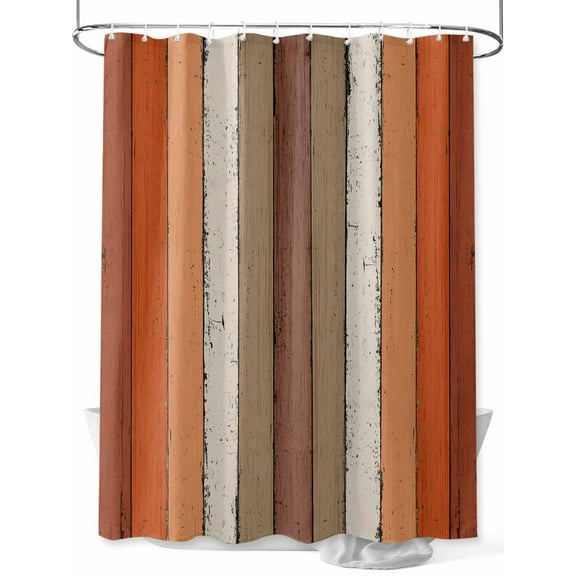 Orange Farmhouse Striped Shower Curtain, Vintage Wood Texture Mottled Bathroom Decor Curtains Set with Hooks, Waterproof Fabric Home Accessories， 72 X 84 Inch Extra Long