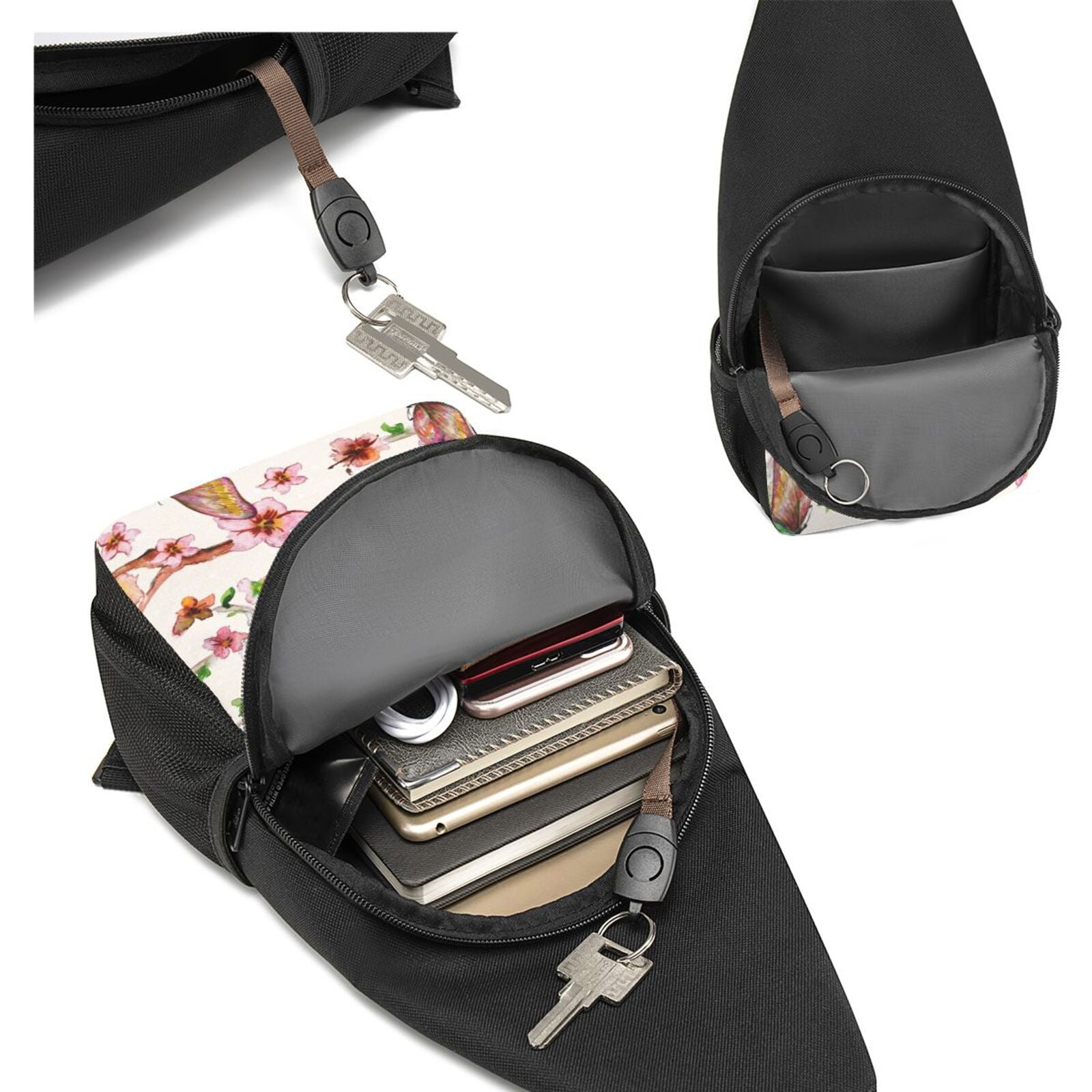 Xecao's Watercolor Floral With Butterflies Print Sling Bag: A Versatile Chest, Shoulder, and Crossbody Backpack for Casual Days Out, Perfect for Both Men and Women