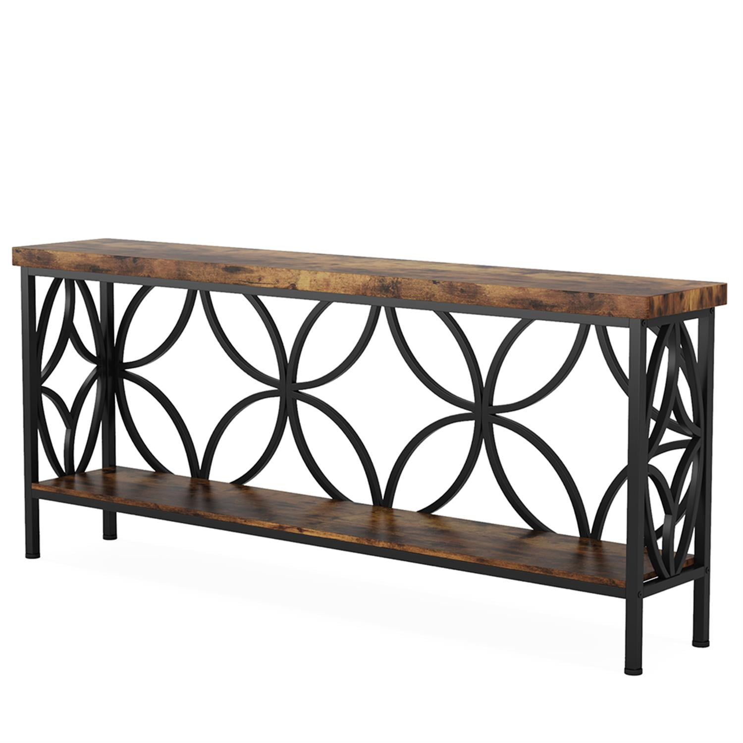 Demi Bonn 2-Tier Console Table, 70.9"dustrial Sofa Table Behind Couch for Hallway, Entrance, Living Room, Bedroom, Brown