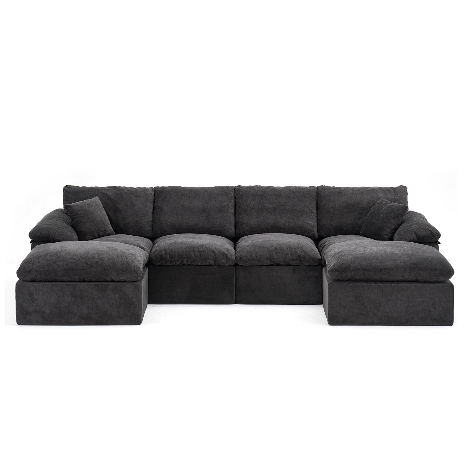 Aisword 130" Modular Sectional Sofa,Oversized Cloud Couch with Movable Ottoman,U-Shaped Convertible Boneless Sofa,Deep Seat Chenille Sectional Couch for Living Room,Black