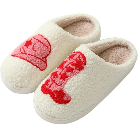 

Women Slippers Cute Pattern Big Heart Mushroom Warm Soft Bedroom Shoes Fuzzy Closed Toe Sandals Non Slip House Bedroom Slippers