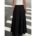 thumbnail image 2 of Women's Black Multi Layer Maxi Skirt Drawstring Casual Summer Vacation Skirt, 2 of 22