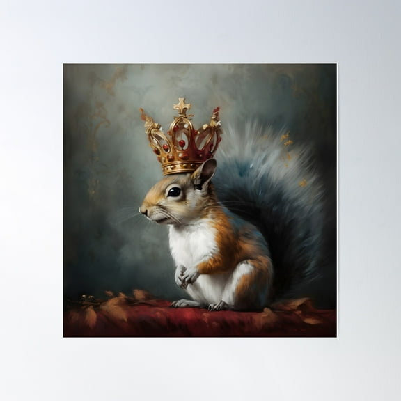 The Crowned Royal Squirrel Poster Wall Art, Modern Wall Decor For Living Room Bedroom, 17x17 UNFRAMED