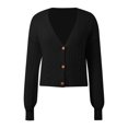thumbnail image 4 of Wang6 Women Lightweight Cropped Cardigans Sweaters Trendy Long Sleeve Button Cable Knit Sweater Fall V Neck Knitted Outwear Tops Black One Size, 4 of 5