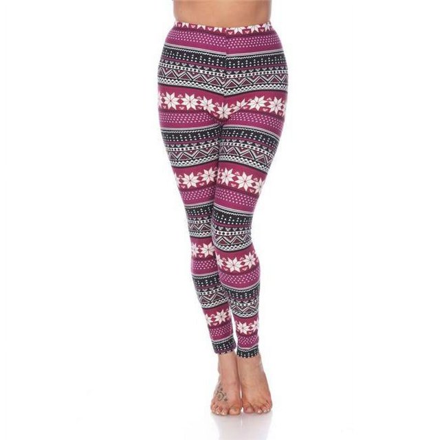 Womens Fits Most Printed Leggings, Burgundy - One Size