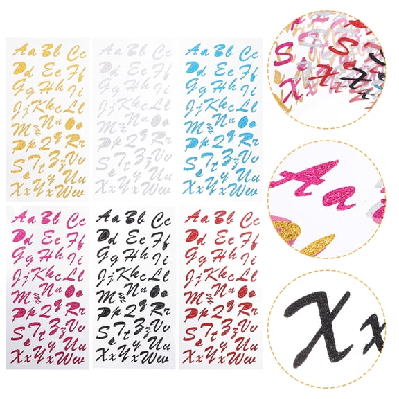 6 Sheets Glitter Letter Stickers with Sparkling Powder for Crafts, Scrapbooking, and Decoration