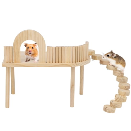 Wooden Small Animal Play Platform with Climbing Ladder and Fence