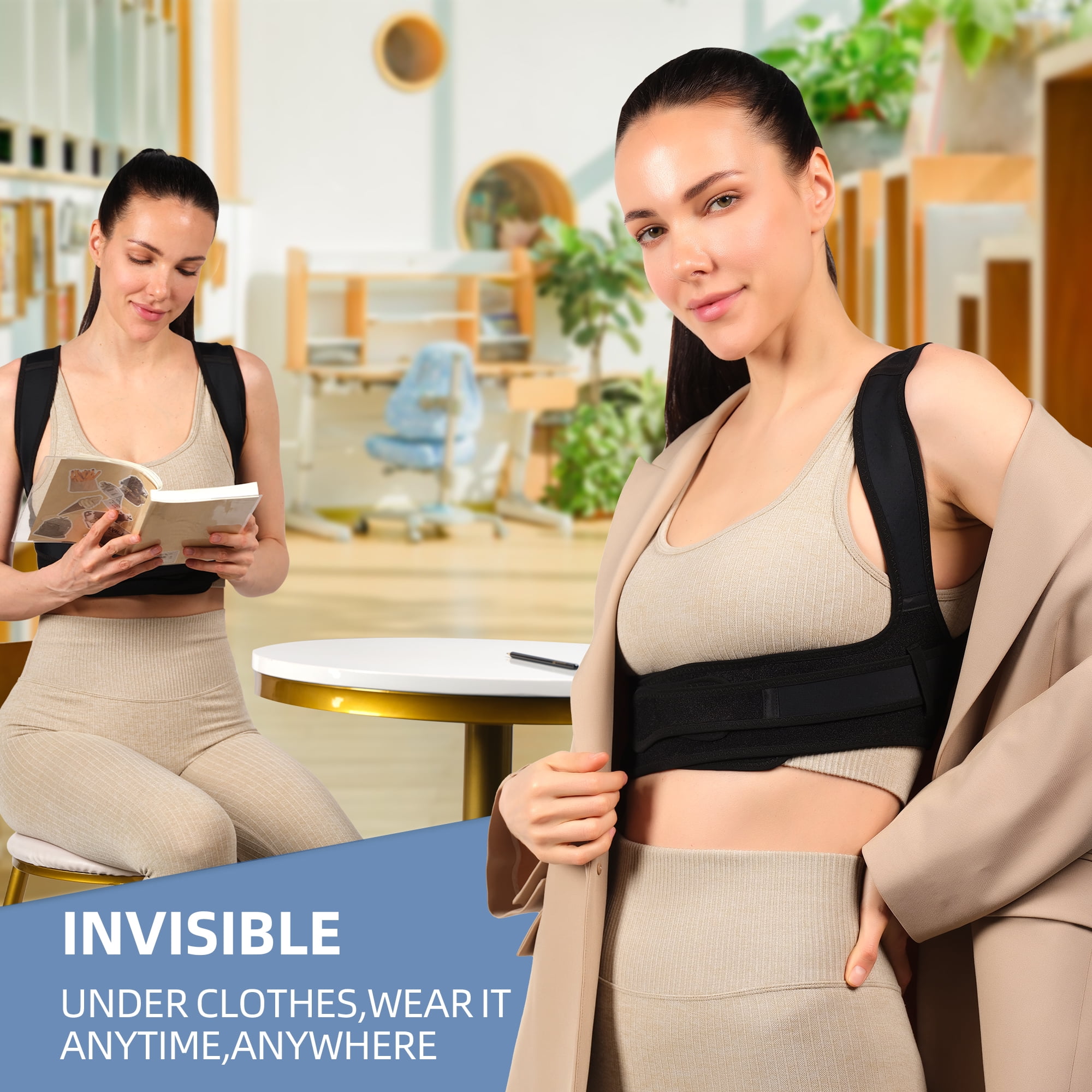 Back Brace Posture Corrector, Shoulder Straightener, Adjustable Full Back Support for Women and Men, Upper and Lower Back Pain Relief - Scoliosis, Hunchback, Hump, Thoracic, Spine Corrector -Medium