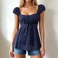 thumbnail image 2 of Trendfront Womens Polka Dot Blouses Square Neck Puff Short Sleeve Bow Front Peplum Dressy Casual Summer Tops, 2 of 4