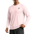 thumbnail image 5 of GrmtClth Men's UV Protection Raglan Long Sleeve Crew Neck Tee, Small Chest Logo Loose Fit Spring Summer Outdoor Layering Tops Pink L, 5 of 7