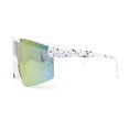 thumbnail image 2 of Boys Kids Size 80s Paint Splatter Oversize Rimless Sport Plastic Sunglasses White - Orange Mirror, 2 of 4
