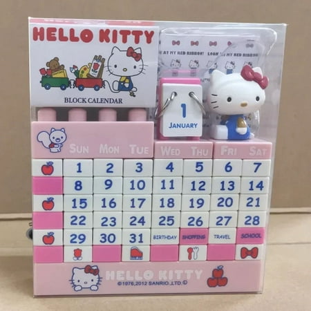 Sanrio Hellokitty Anime Around Cute Cartoon Educational Toy Assembled Building Block Kawaii Perpetual Calendar Desk Calendar DIY