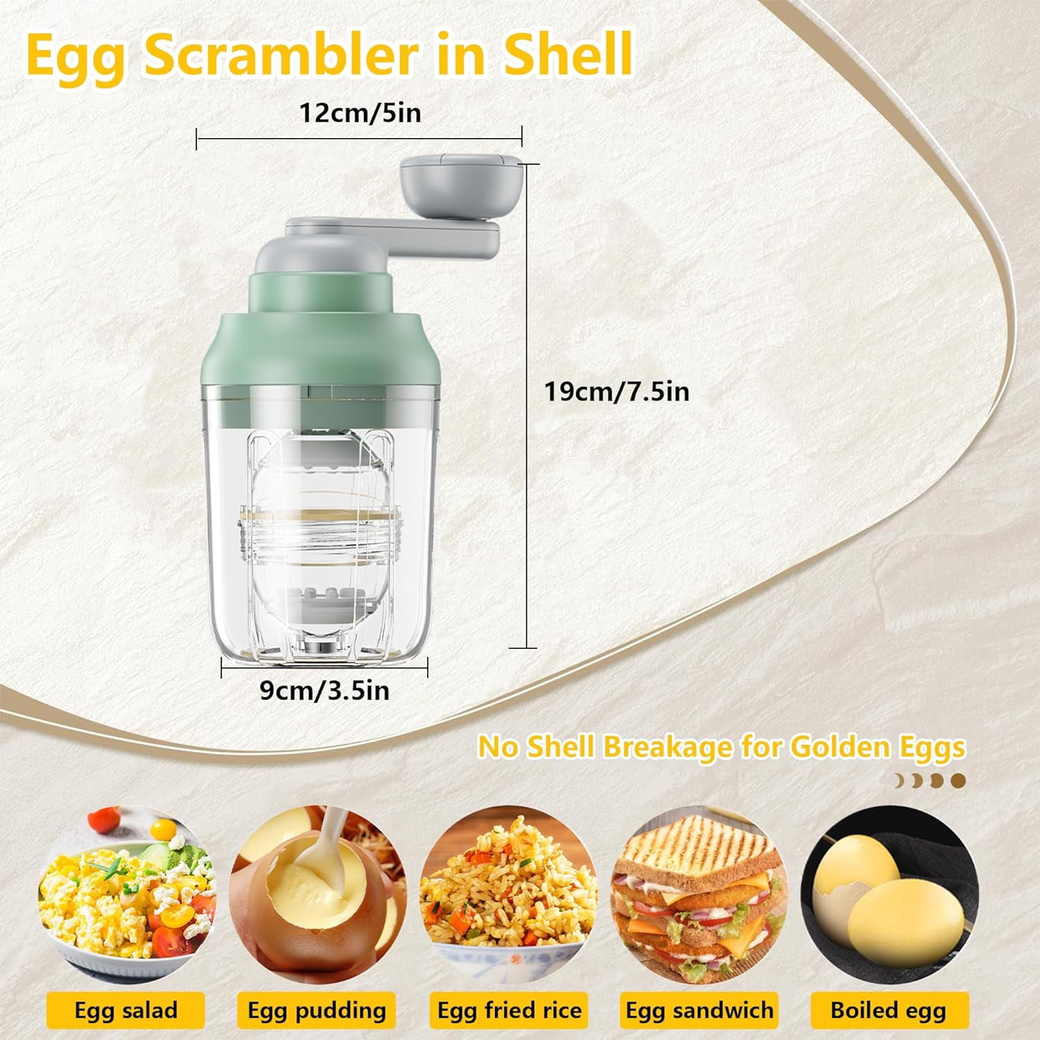 Manual Egg Spinner for Golden Egg: Portable Hand Egg Scrambler In Shell,Home Wireless Egg Spinner for Boiled Golden Eggs,Golden Egg Maker for Making Egg Sandwiches, Egg Pudding, Egg Salad (Green)