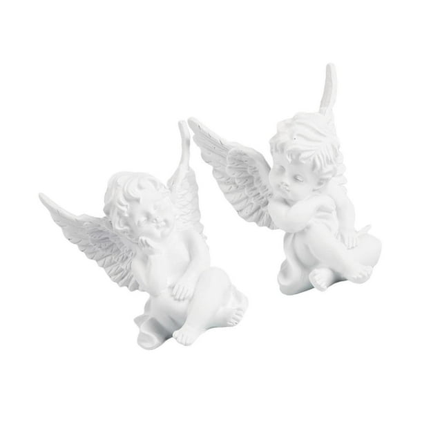 VONKY 2pcs Cupid Angel Statue Tabletop Cherub Home Decor Garden Ornament White
