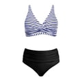 thumbnail image 4 of Womens Bikini Sets Women's Elegant Tankini with High Waisted Swim Top and High Waisted Bottom Two Piece Swimsuit for Pool Beach Holiday Striped Print Spaghetti Strap Sleeveless Blue XXL, 4 of 6