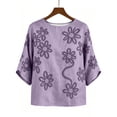 thumbnail image 5 of Womens Tank Tops 100% Cotton Fashion Casual Embroidery Round Neck 3/4 Sleeve Spring Blouse Tops, 5 of 6