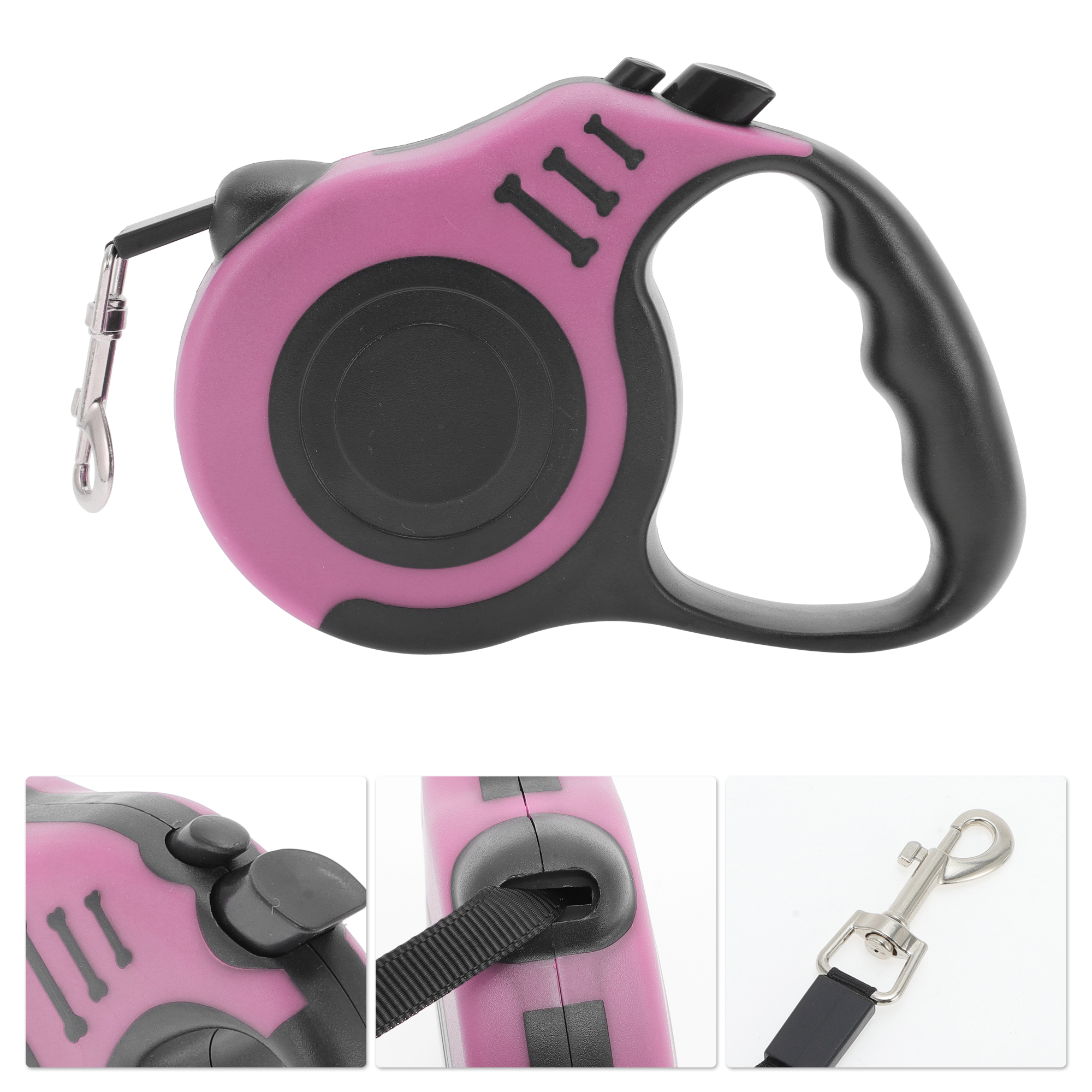 Unique Bargains Retractable Pet Leash Ergonomic Dog Leash with Handle Pink 118.11"