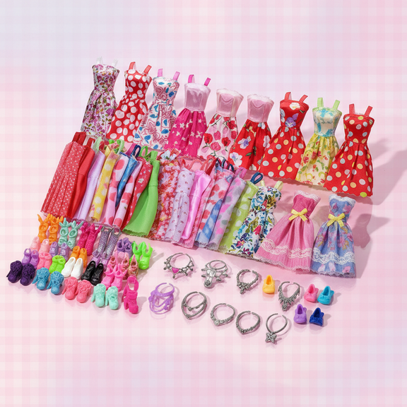 Complete Fashion Doll Wardrobe - 32-Piece Clothing & Accessory Set with Dresses,Shoes,Jewelry for 11.8-Inch Dolls,Hobbyist Collection & Gift