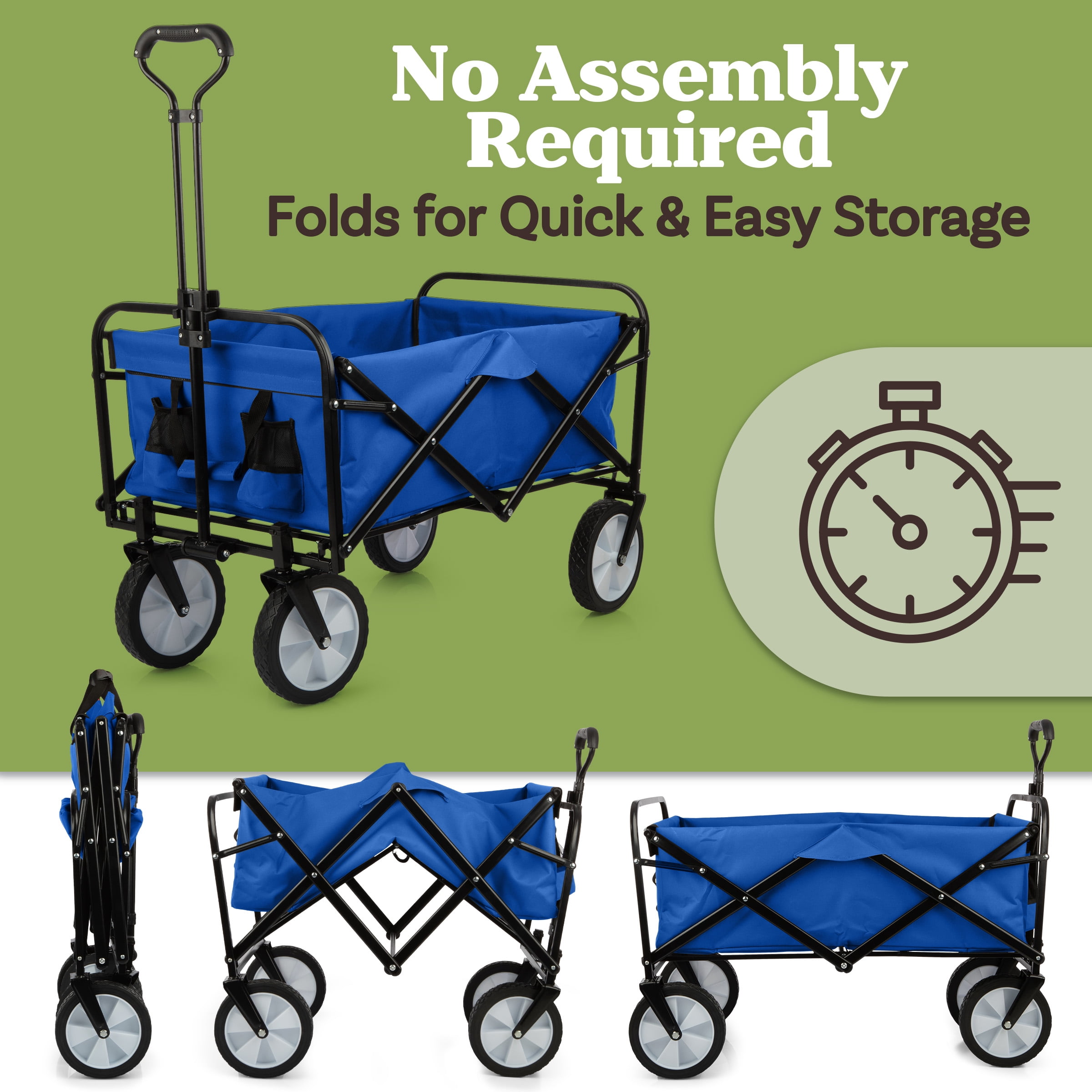 Wakeman Outdoors Collapsible Portable Wagon on Wheels - Grocery, Beach, or Garden Cart, Blue
