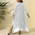 thumbnail image 4 of Loopsun Womens Swimsuits, Swimsuit Coverup for Women, Women's Fashion Casual Large Size Solid Loose Beach Holiday Slit Floor Long Dress Cover Ups White Free Size, 4 of 5