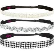 Hipsy Adjustable No Slip Houndstooth & Bling Glitter Headbands 3-Pack for Women Girls & Teens (Black/Silver/White)