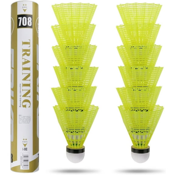 12 Pcs Plastic Badminton ShuttleCocks Shuttles Indoor Outdoor Sport Training Badminton Birdies Balls,Yellow