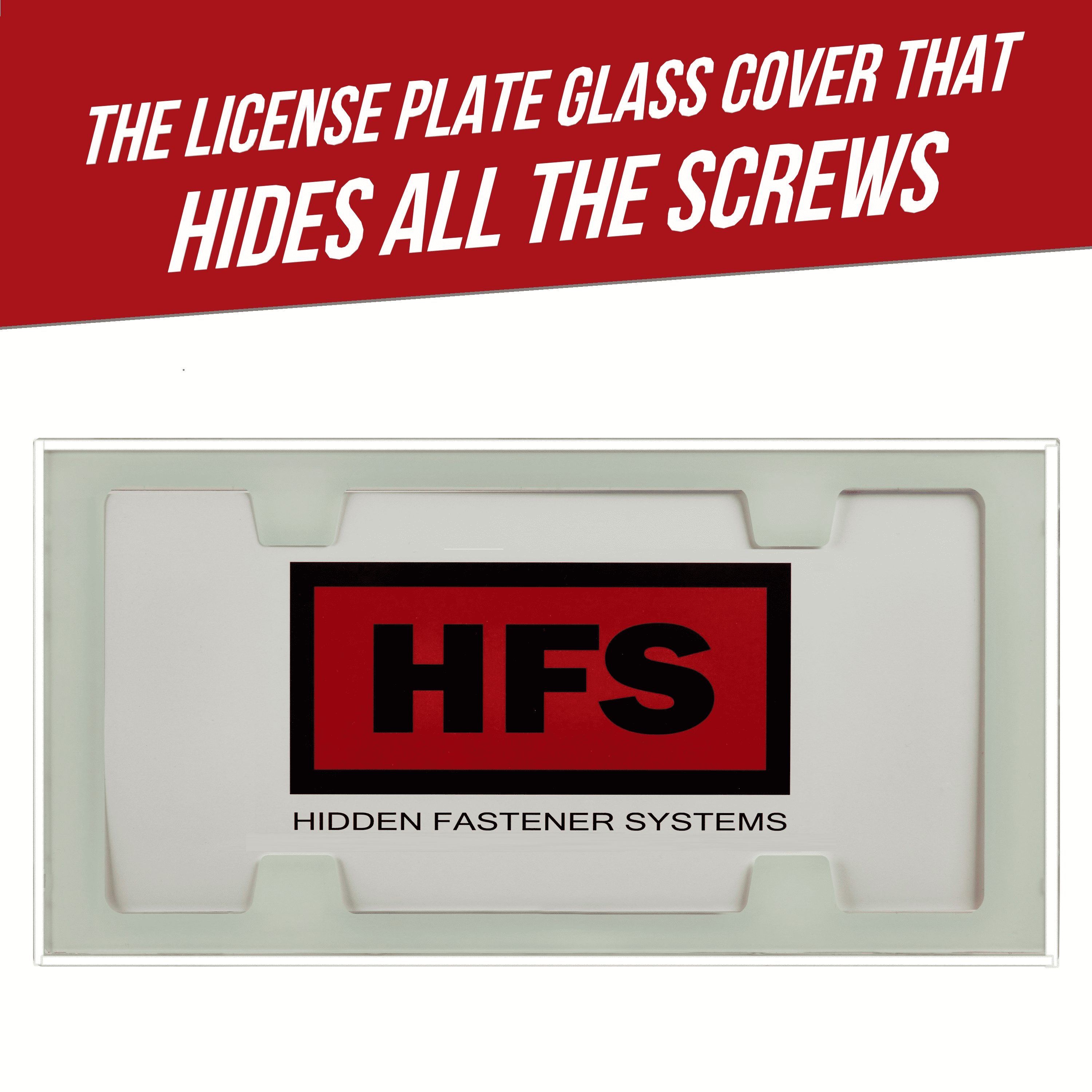 License Plate Glass Cover and Support that HIDES ALL SCREWS / WHITE