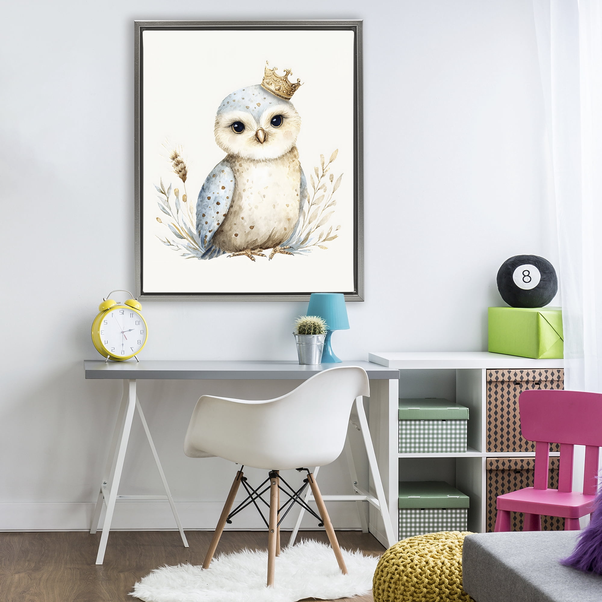 Stupell Industries Watercolor Nursery Owl Gray Framed Floater Canvas Wall Art, design by LSR Design Studio