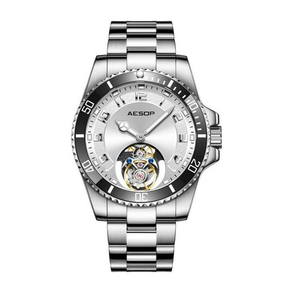 AESOP Real Flying Tourbillon Skeleton Mechanical Hand Wind Wrist Watch Men Sapphire Crystal Diamond Business Double Side Hollow Dial Clock Man Luminous Stainless Steel Waterproof Wristwatch