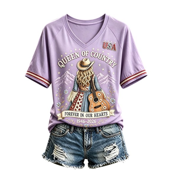Women's Vintage Western T-shirt Graphic Dolly Western T-shirt Short Sleeve V Neck Pullover for Fans Memorial Gift Apparel,(XXL)