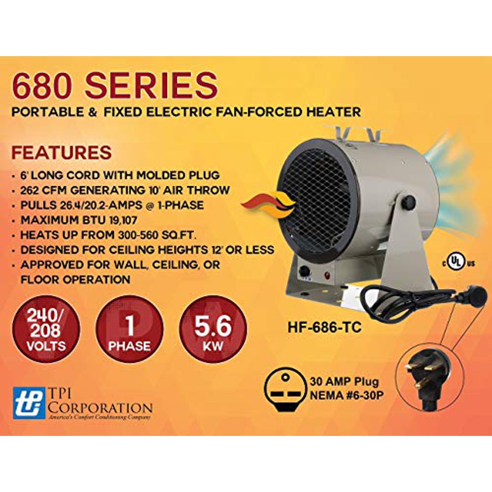TPI Corporation HF686TC 5600W Portable Fan Forced Air Heating Portable  Heater | Walmart Canada