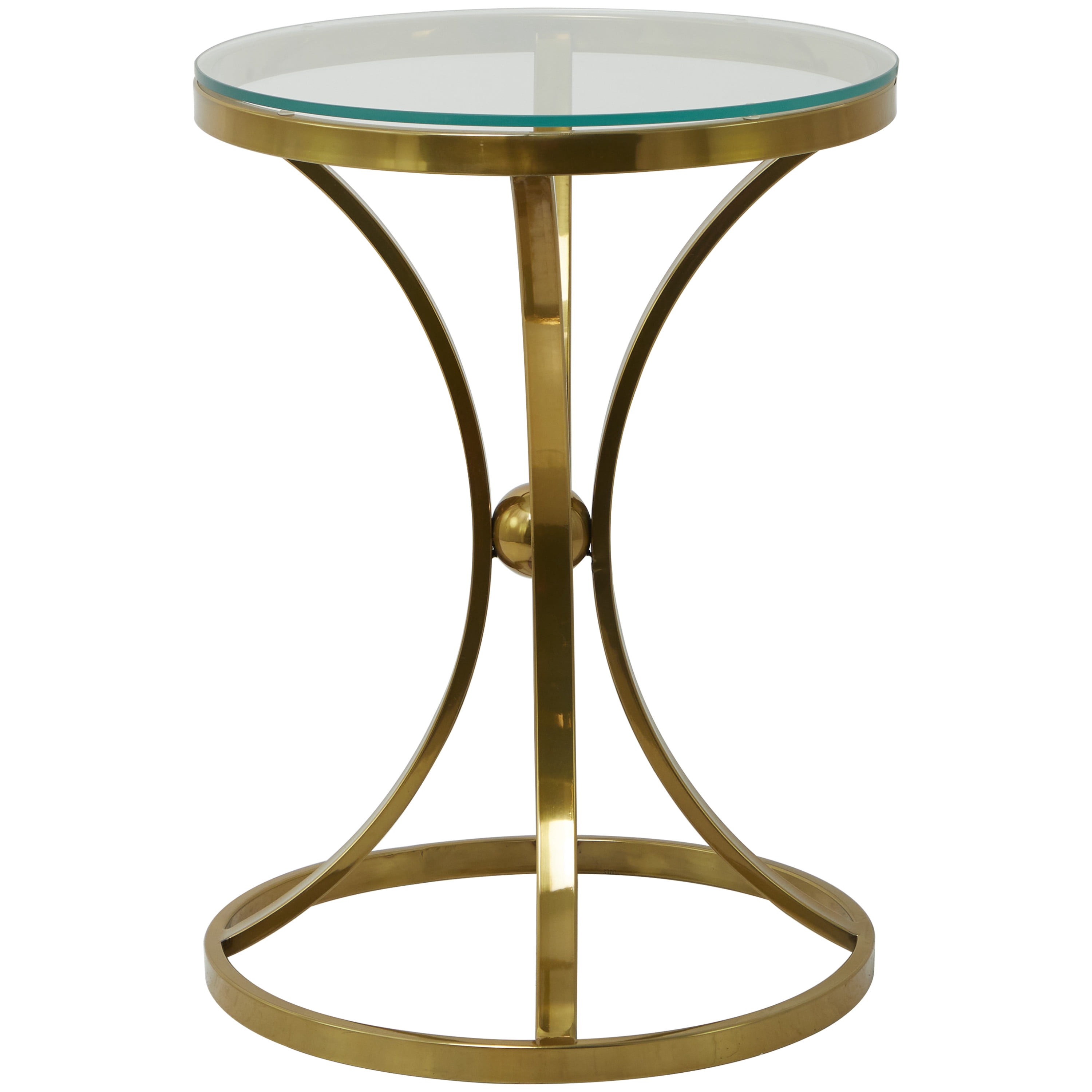 DecMode 18" x 25" Gold Stainless Steel Hourglass Shaped Stand Accent Table with Clear Glass Top, 1-Piece