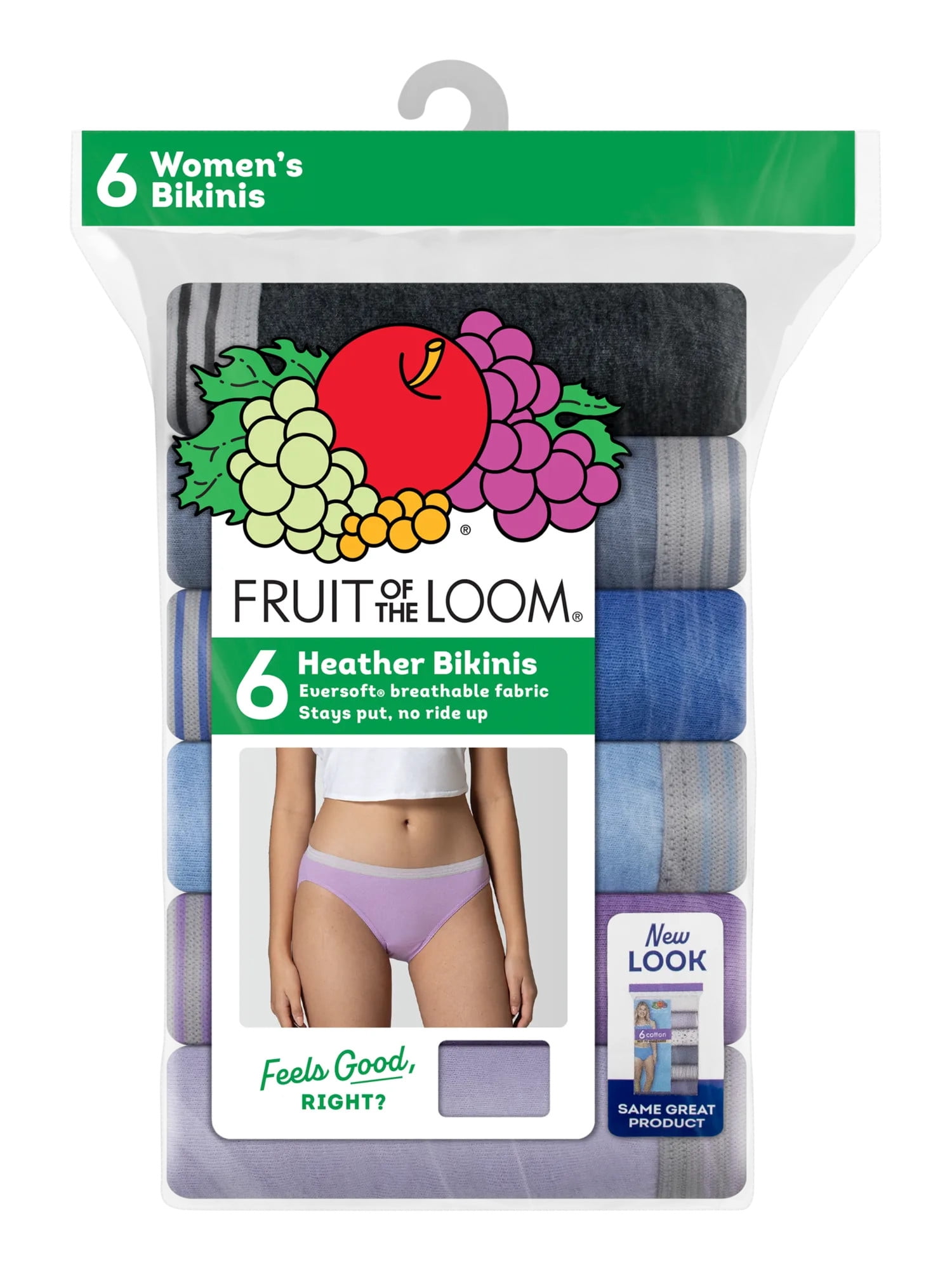 Fruit of the Loom Women's Heather Bikini Underwear, 6-Pack, Sizes S-2XL