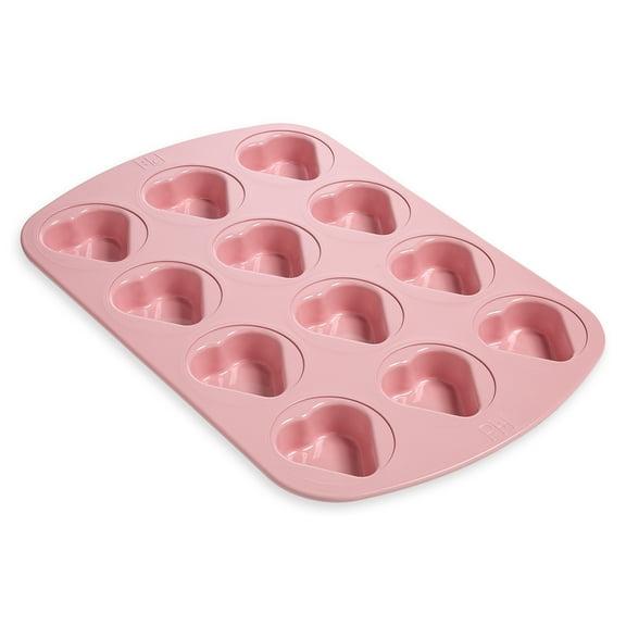 Paris Hilton 12 Cup Mini Heart Cupcake Pan Muffin Tin, Premium Nonstick & Dishwasher Safe, Pink