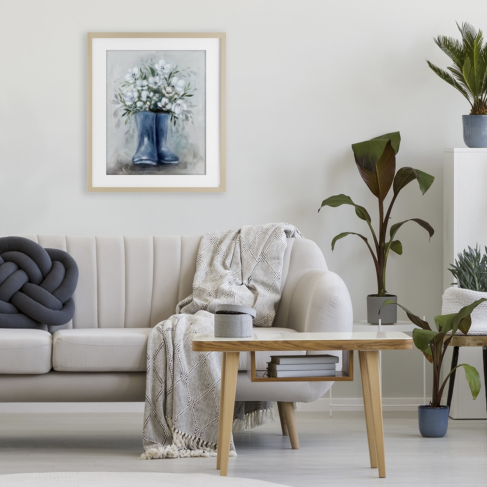 Stupell Industries Botanical Bouquet in Blue Boots Birch Framed Print Under Glass, design by Kristen Brockmon