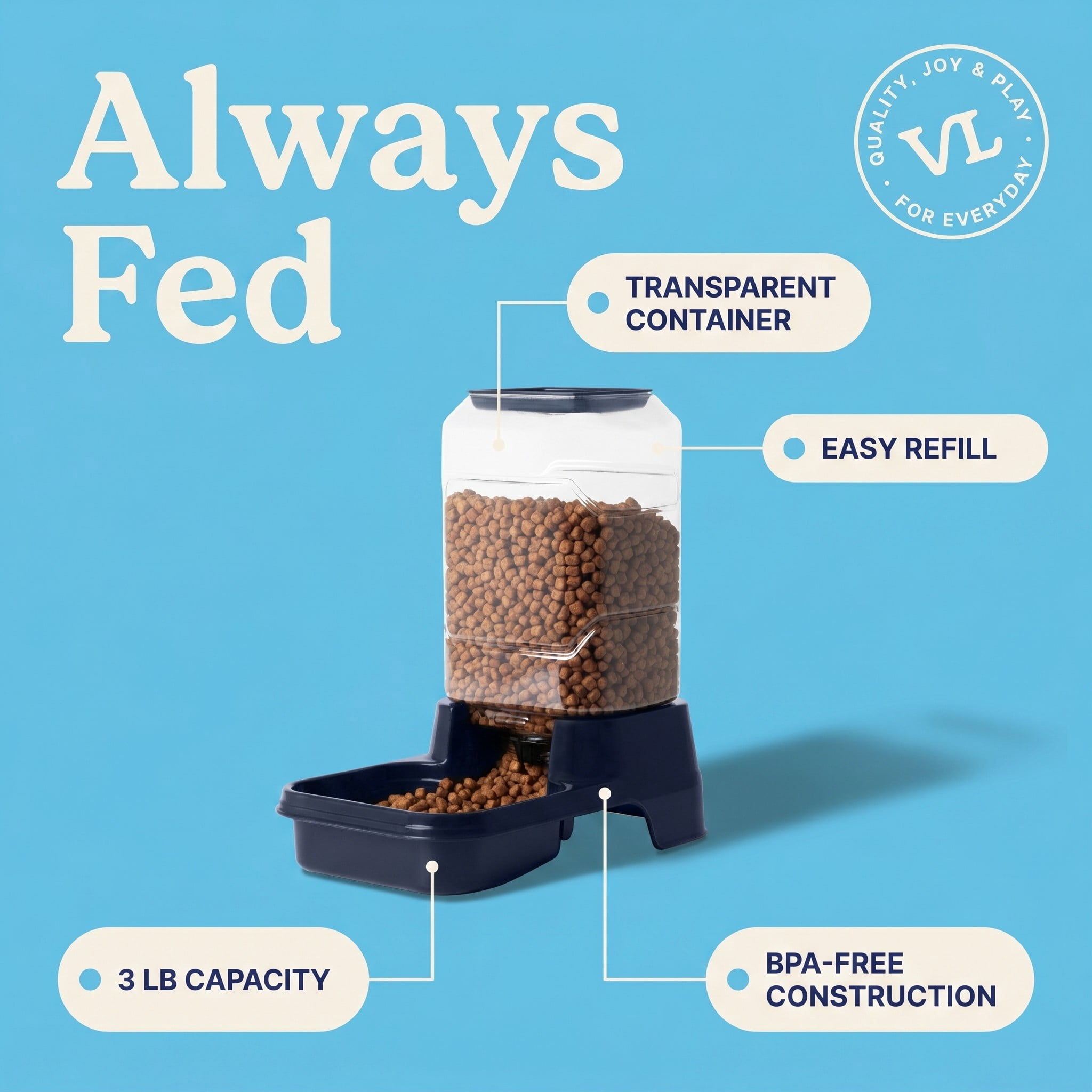 (2 pack) Vibrant Life 3 lb Gravity Feeder for Small Pets, Navy