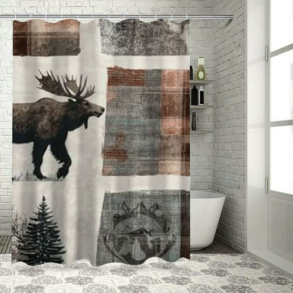 Autua Bear Moose Plaid Shower Curtain with Hooks Chic Modern Bathroom Decor for Bathroom 36"x72