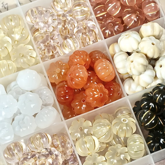 50pcs 11mm Glass Pumpkin Beads - Transparent & Opaque Spacer Beads For DIY Jewelry Making, Hair Clips, Phone Chains, Bracelets, Necklaces - Halloween Thanksgiving Christmas Craft Supplies, Handmade