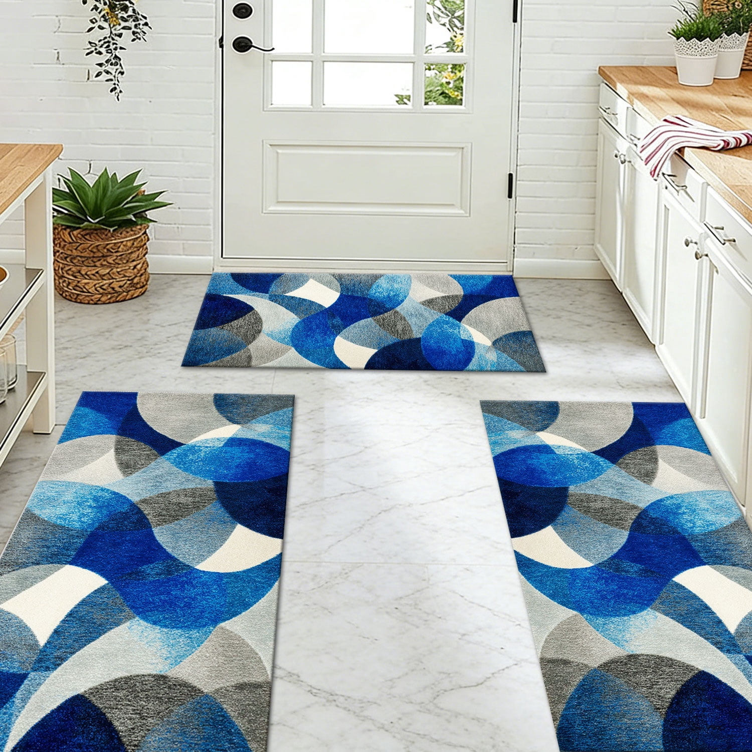3 Piece Kitchen Rug Set, Abstract Pattern Kitchen Hallway Rug, Soft And Comfortable, Suitable For Sinks, Floors, Entrances, Hallways And Bathrooms
