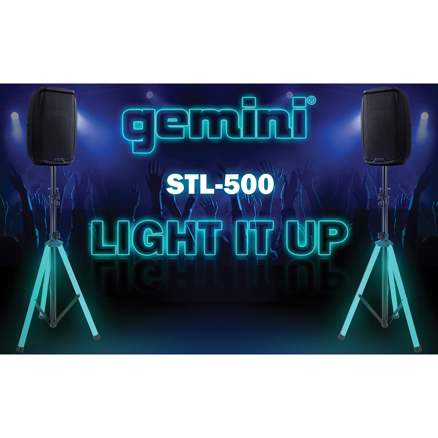 Gemini Professional Adjustable Tripod Speaker Stand with Color-Changing LEDs, STL-500 & 1-Pack AS Series 2,000-Watt Active 15-In. Bluetooth Loudspeaker, 843631170700