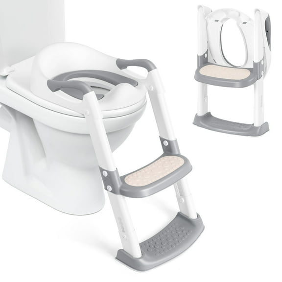PU Foldable Toilet Step Stool - Grey White