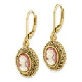 thumbnail image 2 of 1928 Jewelry Gold-tone Filigree Frame Ivory Colored Lady Acrylic Cameo Dangle Leverback Earrings QBF2526, 2 of 4
