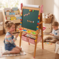 thumbnail image 6 of Vecukty Pink Unicorn Kids Art Easel, Adjustable Height Wooden Double Sided Chalkboard & Magnetic Whiteboard with Paper Roll & Storage Tray, Educational Art Toy Gift for Boys & Girls, 6 of 9