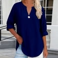 thumbnail image 4 of Womens Shirts 3/4 Roll Up Sleeve Button Detail Loose Linen Blouses Oversized Tshirts for Women, 4 of 4