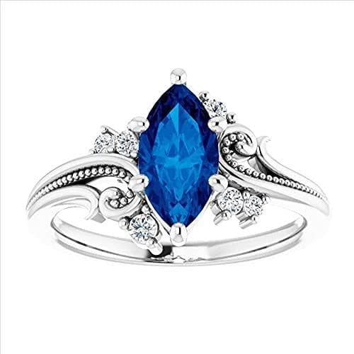 beryl_creation 925 Sterling Silver 1.32 Ct Marquise Cut Blue Sapphire Halo Engagement Wedding Ring 14K White Gold Plated For Women's -8