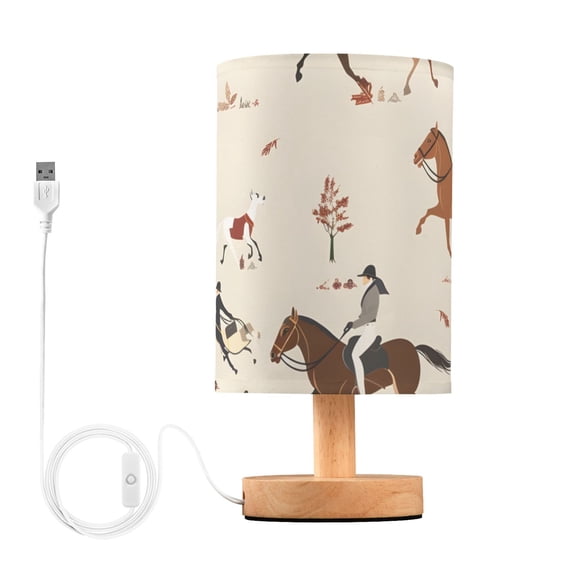 Horses Riding Dogs Trees Autumn Table Lamp with USB Port LED Warm Light Lamp Night Light Home Decor