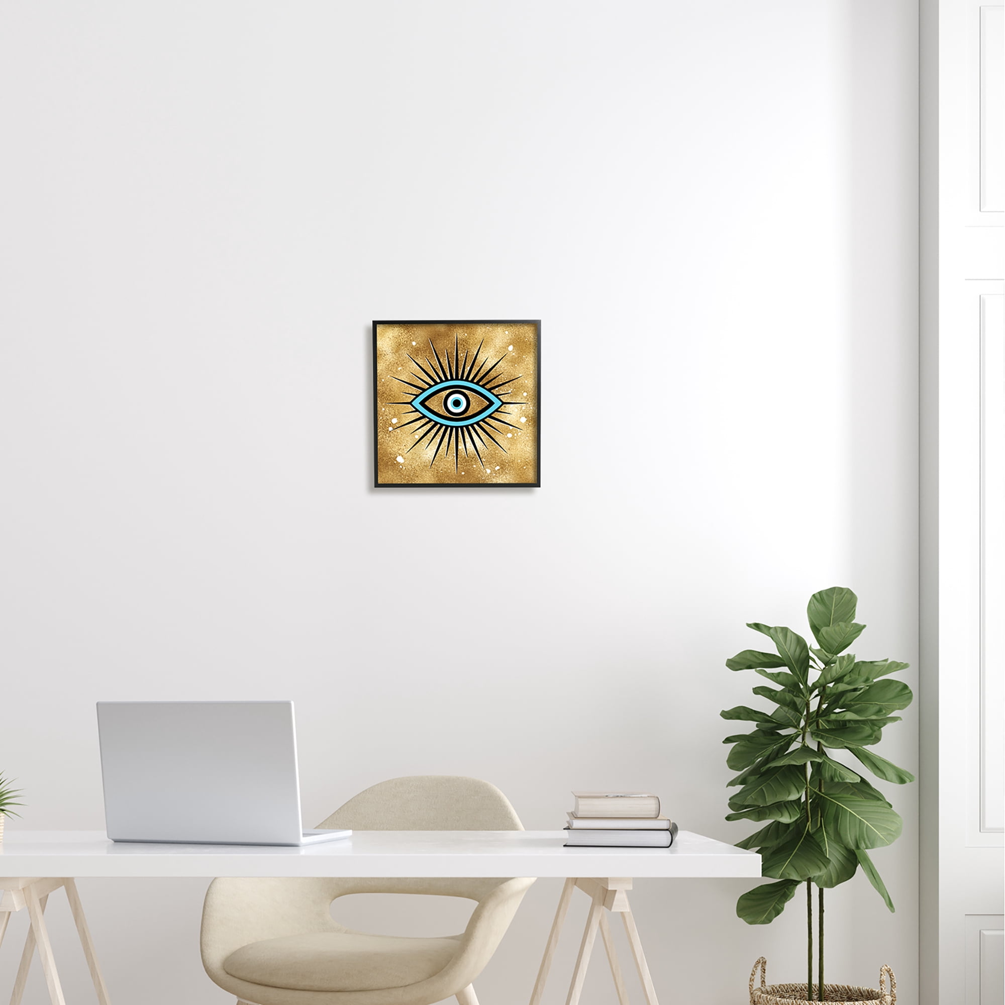 Stupell Industries Evil Eye on Speckled Glam Abstract Painting Black Framed Art Print Wall Art, 12 x 12